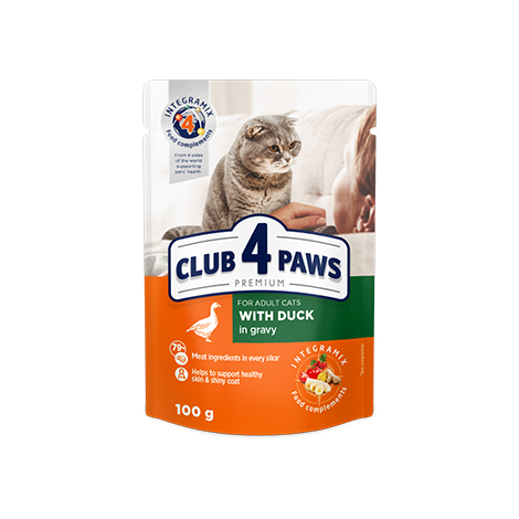 CLUB 4 PAWS Premium "Z kaczką w sosie". Pełnoporcjowa karma w saszetkach dla dorosłych kotów