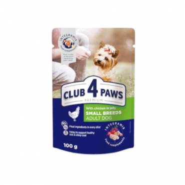 CLUB 4 PAWS PREMIUM "Z KURCZAKIEM W GALARETCE". PEŁNOPORCJOWA KARMA W SASZETKACH DLA DOROSŁYCH PSÓW