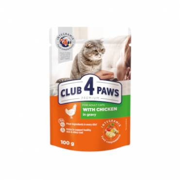 CLUB 4 PAWS PREMIUM "Z KURCZAKIEM W SOSIE". PEŁNOPORCJOWA KARMA W SASZETKACH DLA DOROSŁYCH KOTÓW