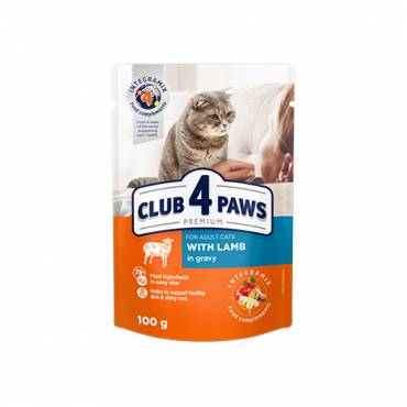 CLUB 4 PAWS PREMIUM "Z JAGNIĘCINY W SOSIE". PEŁNOPORCJOWA KARMA W SASZETKACH DLA DOROSŁYCH KOTÓW