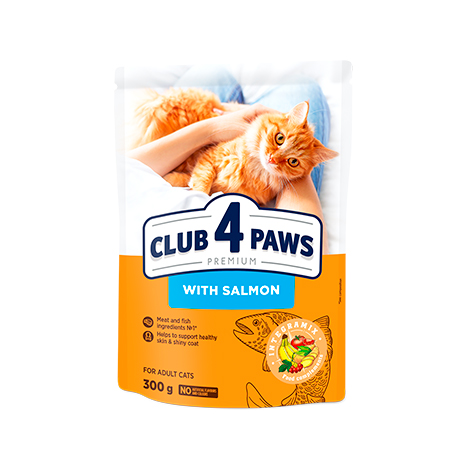 CLUB 4 PAWS PREMIUM „Z ŁOSOSIEM”. PEŁNOWARTOŚCIOWY SUCHY POKARM DLA DOROSŁYCH KOTÓW