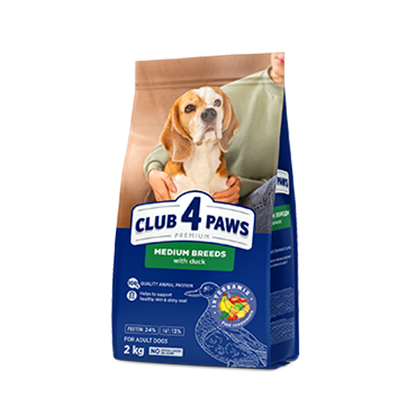 CLUB 4 PAWS PREMIUM DLA ŚREDNICH RAS «Z KACZKĄ». KARMA PEŁNOPORCJOWA SUCHA DLA DOROSŁYCH PSÓW