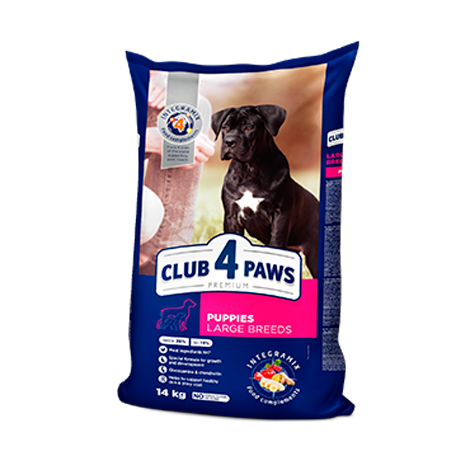 CLUB 4 PAWS PREMIUM DLA SZCZENIĄT DUŻYCH RAS „KURCZAK”. PEŁNOPORCJOWA SUCHA KARMA