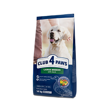 CLUB 4 PAWS PREMIUM DLA DUŻYCH RAS «Z KACZKĄ». KARMA PEŁNOPORCJOWA SUCHA DLA PSÓW