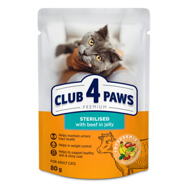 CLUB 4 PAWS PREMIUM "Z WOLOWINA W GALARECIE". PELNOPORCJOWA KARMA W SASZETKACH DLA DOROSLYCH KOTOW