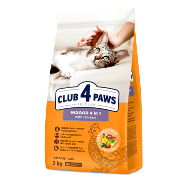 CLUB 4 PAWS PREMIUM. DLA KOTÓW PRZEBYWAJĄCYCH WYŁĄCZNIE W DOMU „4 W 1”. PEŁNOPORCJOWA SU- CHA KARMA DLA DOROSŁYCH KOTÓW
