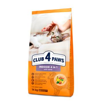 CLUB 4 PAWS PREMIUM DLA KOTÓW PRZEBYWAJĄCYCH WYŁĄCZNIE W DOMU «4 W 1». KARMA PEŁNOPORCJOWA SUCHA DLA DOROSŁYCH KOTÓW Z JAGNIĘCINĄ