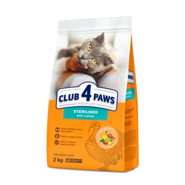 CLUB 4 PAWS PREMIUM " Z INDYKIEM". PEŁNOPORCJOWA SUCHA KARMADLA KOTÓW PO ZABIEGU STERYLIZACJI