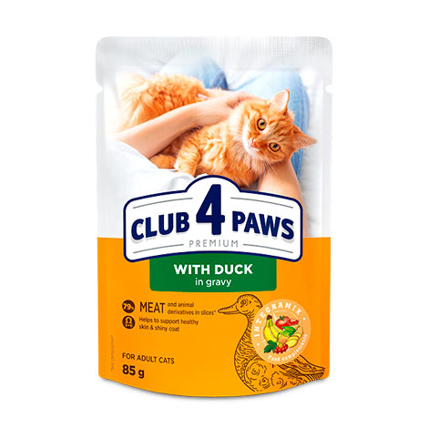 CLUB 4 PAWS Premium "Z kaczką w sosie". Pełnoporcjowa karma w saszetkach dla dorosłych kotów
