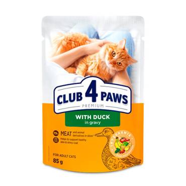 CLUB 4 PAWS Premium "Z kaczką w sosie". Pełnoporcjowa karma w saszetkach dla dorosłych kotów
