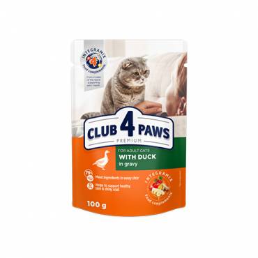 CLUB 4 PAWS Premium "Z kaczką w sosie". Pełnoporcjowa karma w saszetkach dla dorosłych kotów